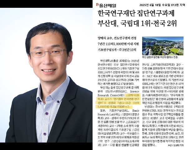 양해식 교수, 2025년도 한국연구재단 글로벌 선도연구센터(SRC) 선정 대표이미지